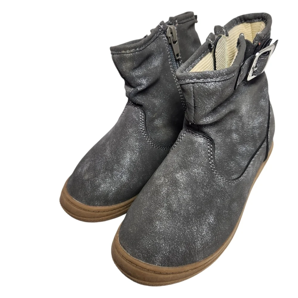 OshKosh B'gosh Toddler Girls' Skippie Ankle Boots Size 11 - Shimmery Gray Zip Up